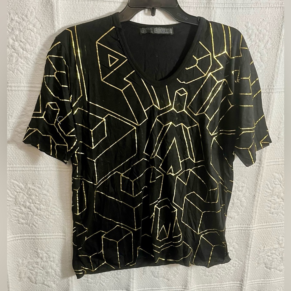 Evil Genius Black & Gold Graphic Tee Relaxed Fit Size M Medium